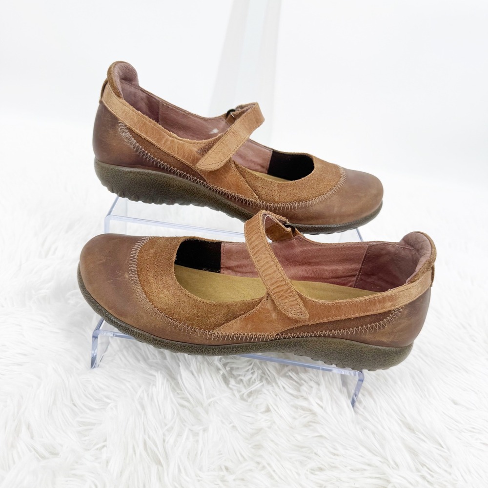 Naot Kirei Brown Leather Suede Mary Jane Flats Shoes Women 39 EU 8 US